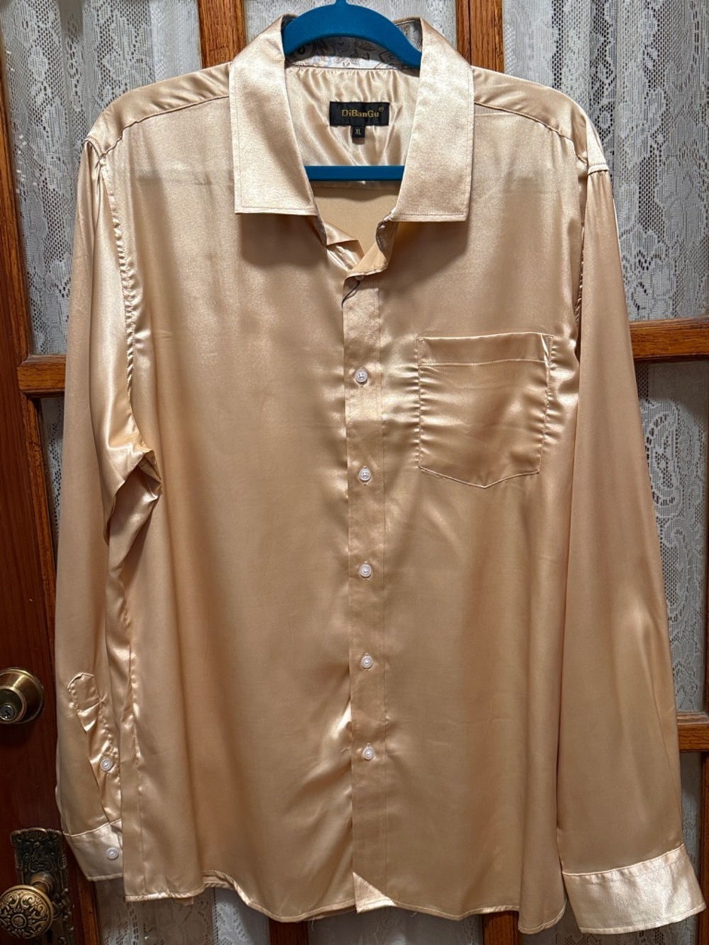 NWT Men's Satin Dress Shirt in Champagne Gold